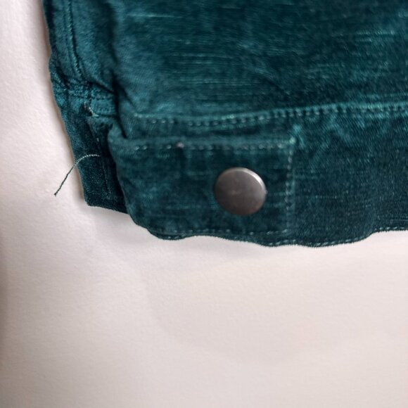 Free People Velvet Trucker Jacket Womens Small Green Snap Zip Bomber Oversized - Picture 8 of 9